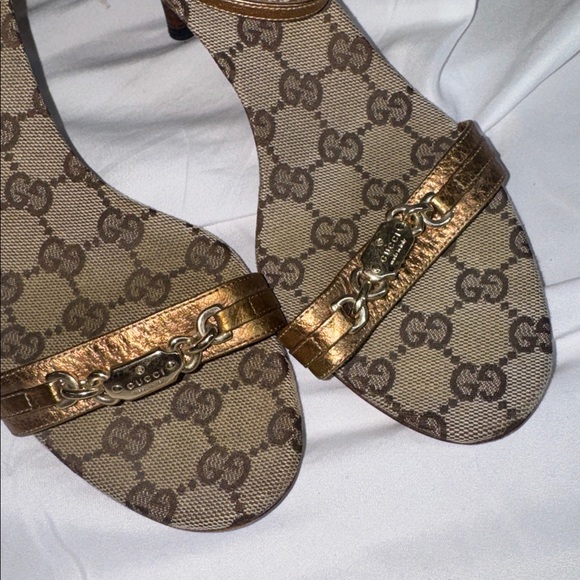 Gucci Gold and Brown Women's Kitten Heels - Picture 2 of 6